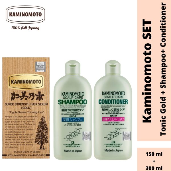 Set Kaminomoto Hair Growth Tonic Gold ,Shampoo, Conditioner